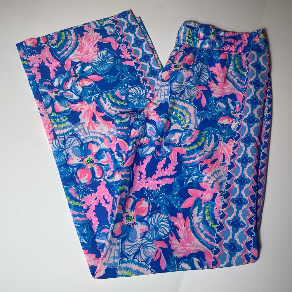 EUC Lilly Pulitzer Blue Tang Bal Harbour Palazzo Pants - Size Small